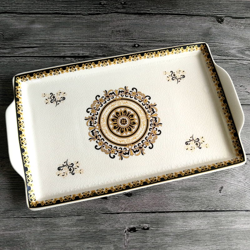 欧式陶瓷长方形浴室托盘创意皂盒水杯茶具茶几卫浴收纳整理果盘