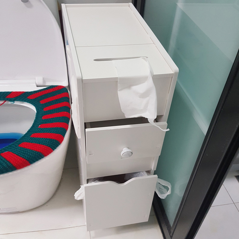 新款卫生间收纳柜带垃圾桶防水置物架夹缝落地马桶侧边柜窄浴室储