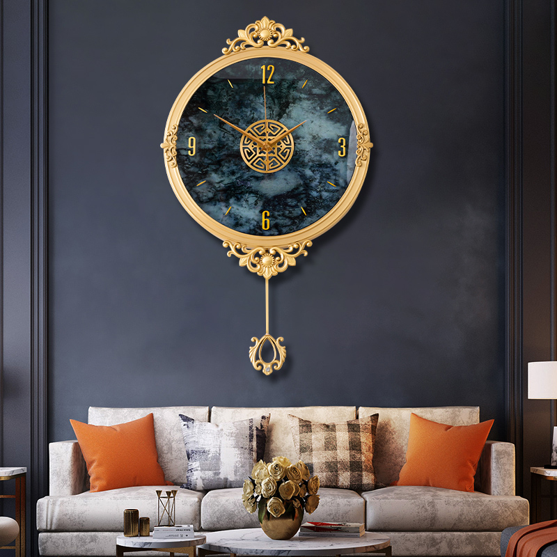 黄铜轻奢挂d钟客厅家用时尚高档钟表新款大气静音欧式时钟表挂墙