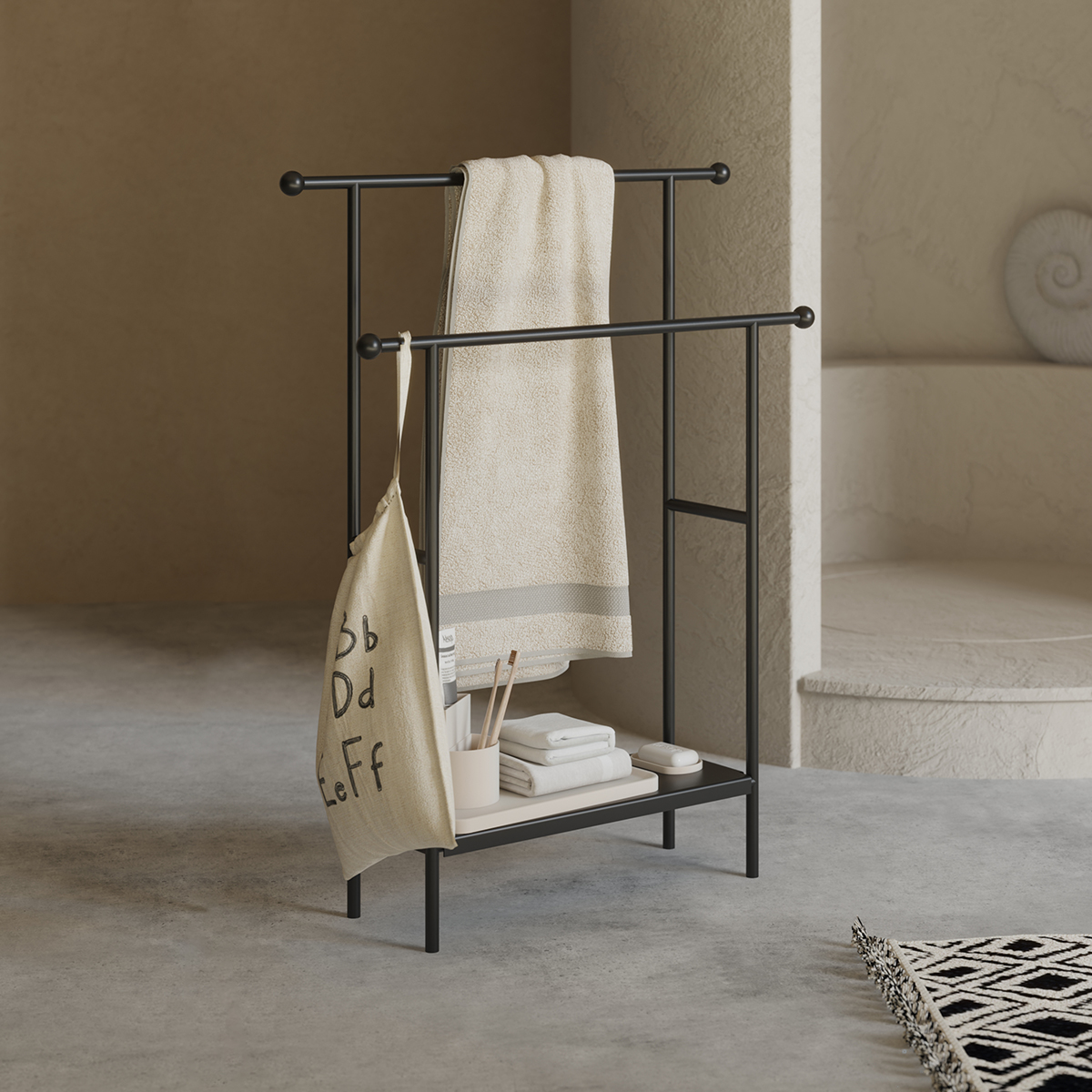 北欧风家用卫生间落地式浴缸边毛巾架浴巾架可移动多X功能置物架