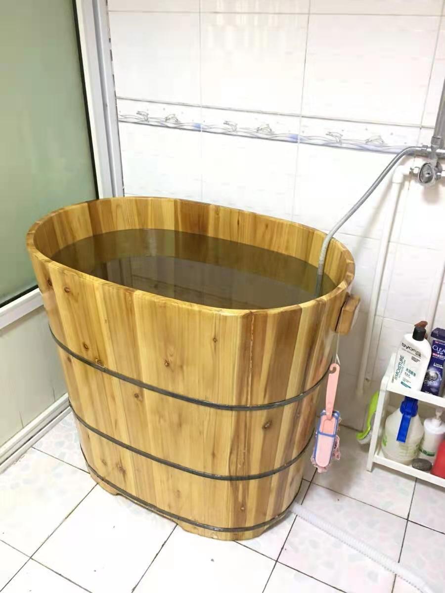 沐浴桶木桶浴f桶成人泡澡桶浴缸儿童洗澡盆实木熏蒸洗澡桶加盖包