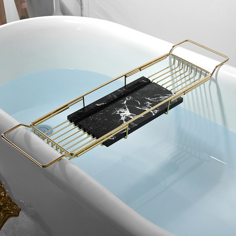 北欧风卫生间浴缸架 浴室伸缩收纳置物架洗澡盆大理石浴缸置物架