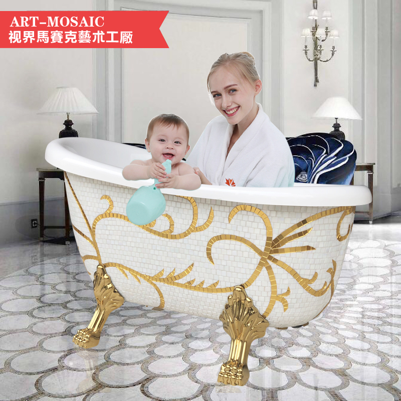 欧式小奢华手工定制家用马赛克 婴儿童 迷你贵妃小浴缸 1.2米
