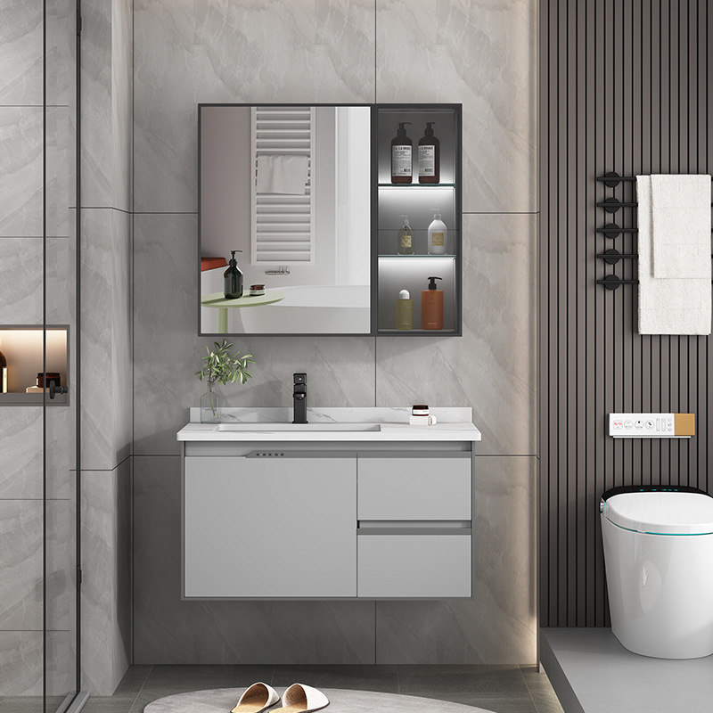 太空铝浴室柜陶瓷一体组合装厕所卫生间铝合金智能镜洗手台洗脸盆