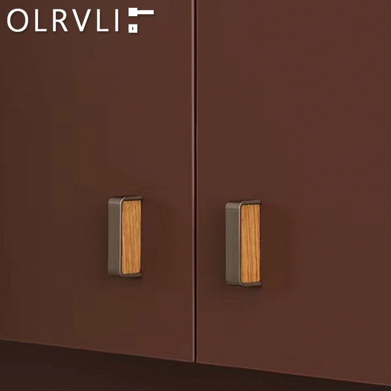 olrvli现代美式木头拉手 橱柜把手抽屉银色简约木质小拉手