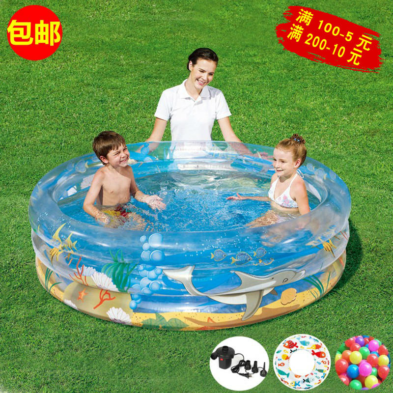 bestway新款海豚充气泡澡池 亲子冲气卡通浴缸 宝宝摄影透明水池