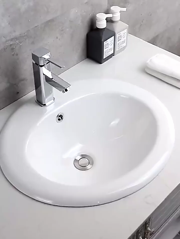 老式三孔面盆半嵌入式台中陶瓷洗手洗脸卫生间台盆台上二合一龙头