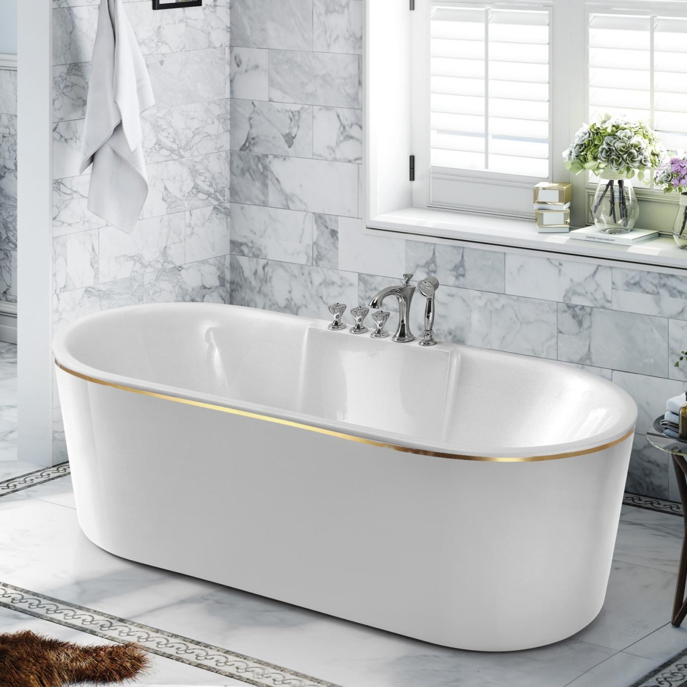 新品家用卫生间独立椭圆浴缸欧式一体亚力克浴盆小户型浴池简约