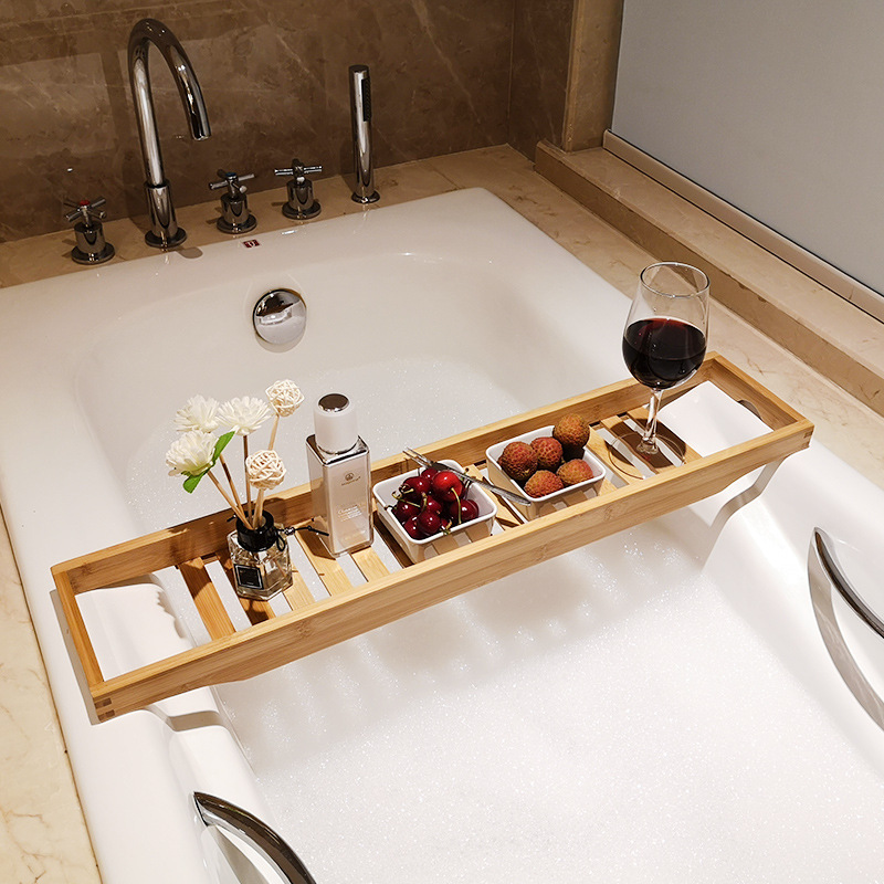 浴缸架浴室泡澡多功能防滑置物架竹木浴缸托盘架子ipad平板手机架