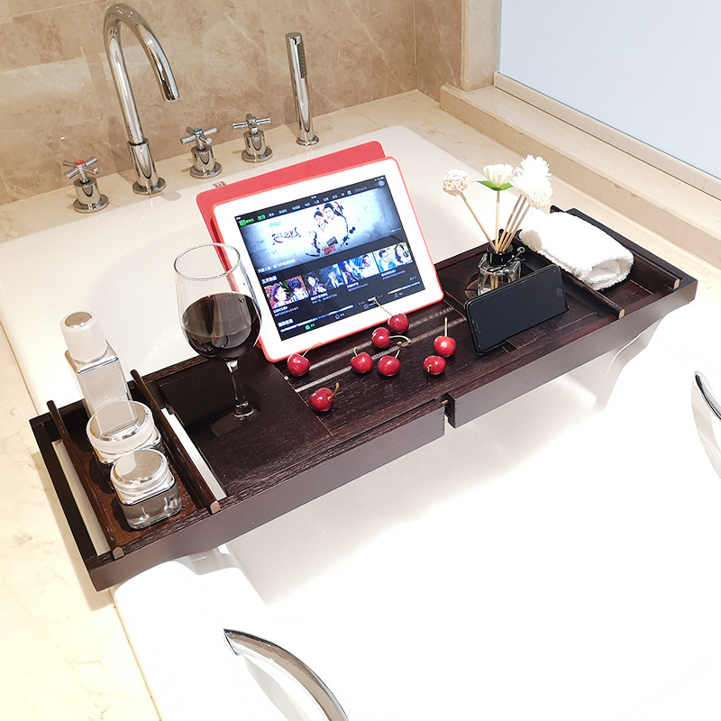 浴缸架伸缩防滑欧式多功能泡澡手机架子置物板棕色出口浴缸置物架