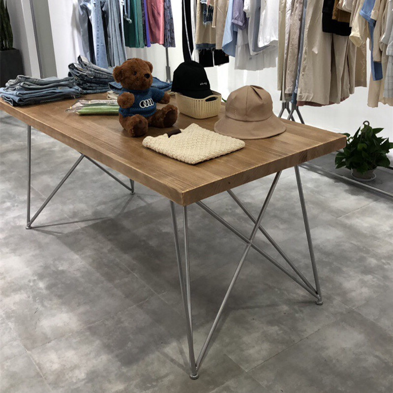 美式服装店展示桌装饰台包包鞋架流水台实木长方形简约中岛长条桌