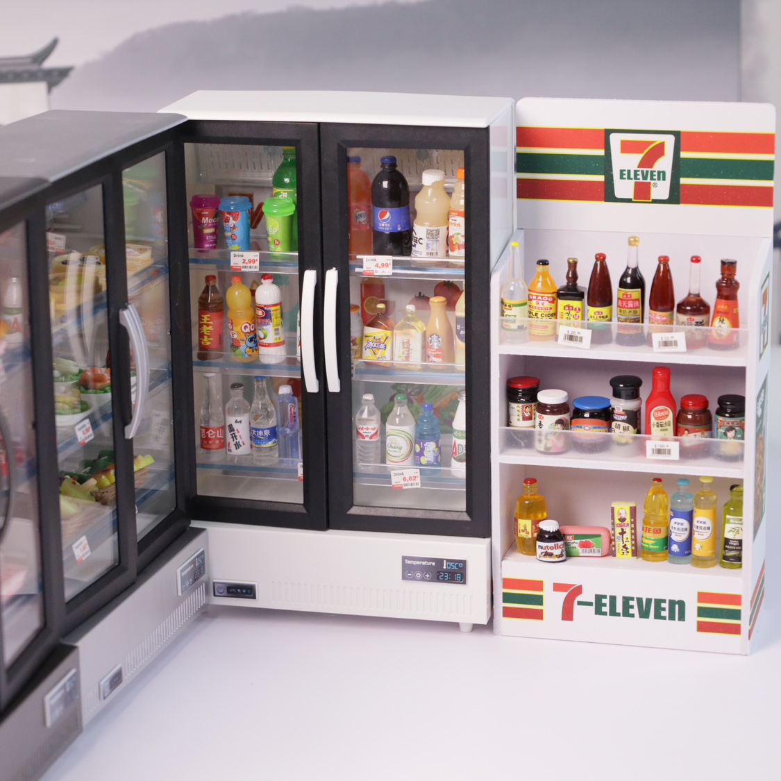 迷你儿童微缩玩具仿真小物品瓶子双开门大冰箱便利店食物模型食玩