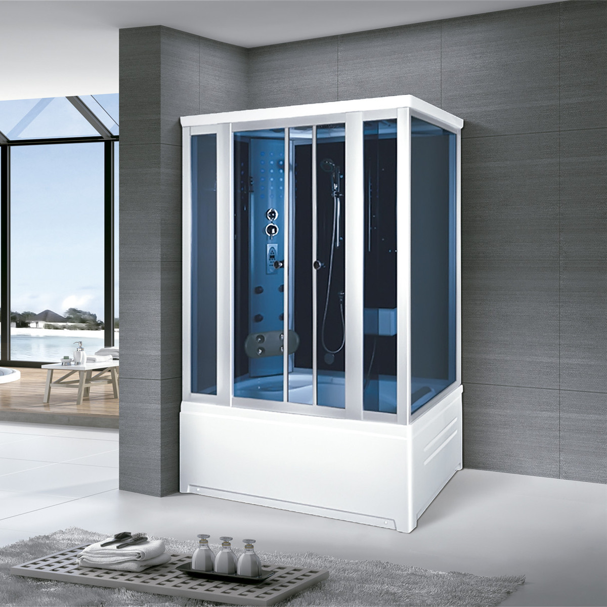 乐可意家用豪华整体智能淋浴房1.5m高档长方形按摩恒温蒸汽桑拿房