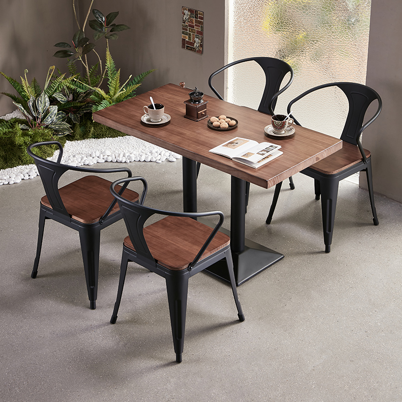 美式工业风铁艺实木餐桌椅组合音乐清吧餐厅奶茶桌咖啡厅小方桌子