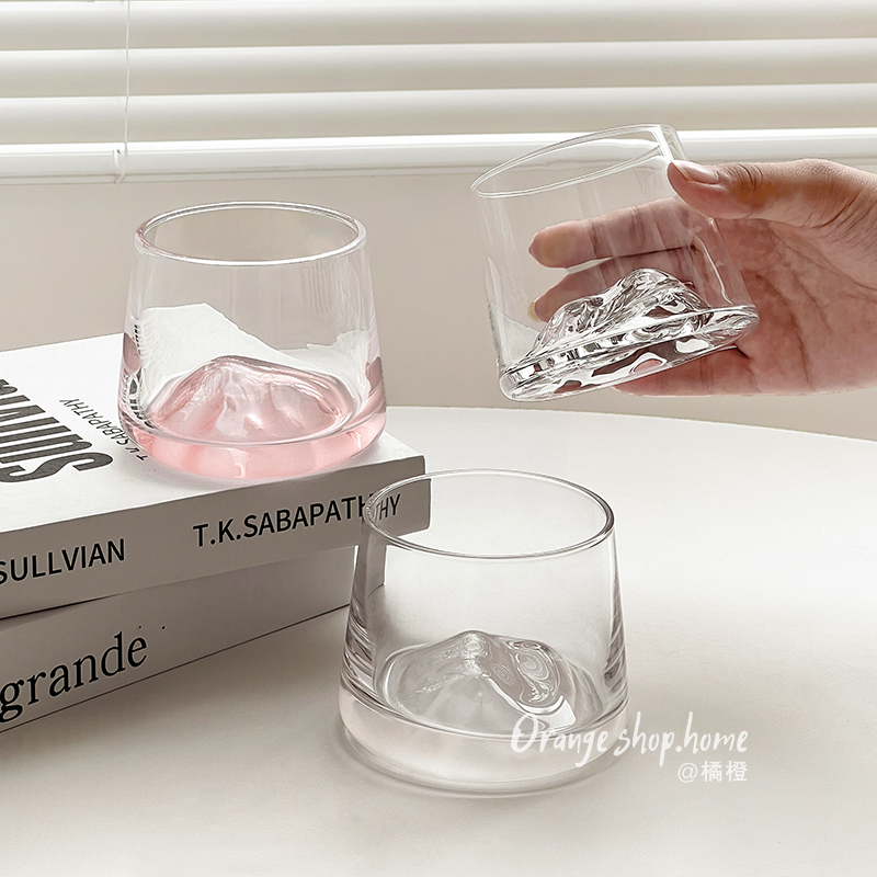 观山杯高级感粉色富士山杯创意小众设计玻璃杯家用高颜值威士忌杯