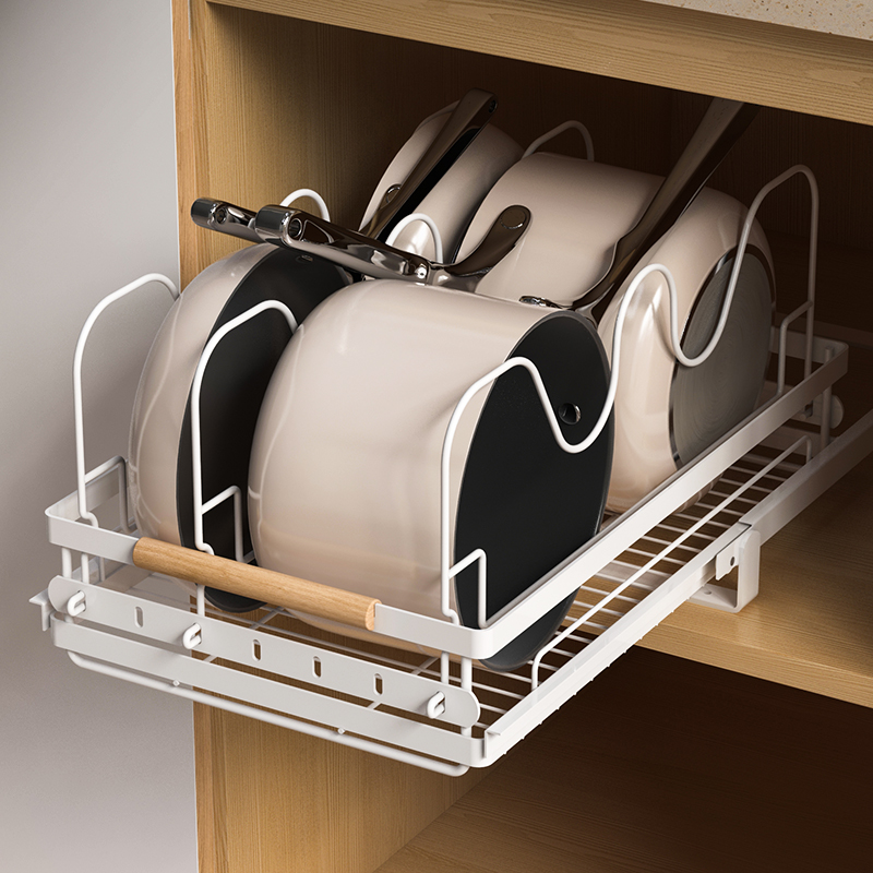 厨房锅具收纳置物架下水槽橱柜内拉篮抽拉式锅盖砧板调料储物架子