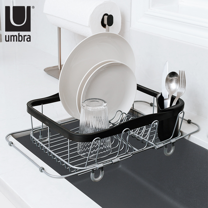 水槽碗碟架UMBRA厨房家用多功能滤沥水篮可伸缩碗筷收纳置物架子