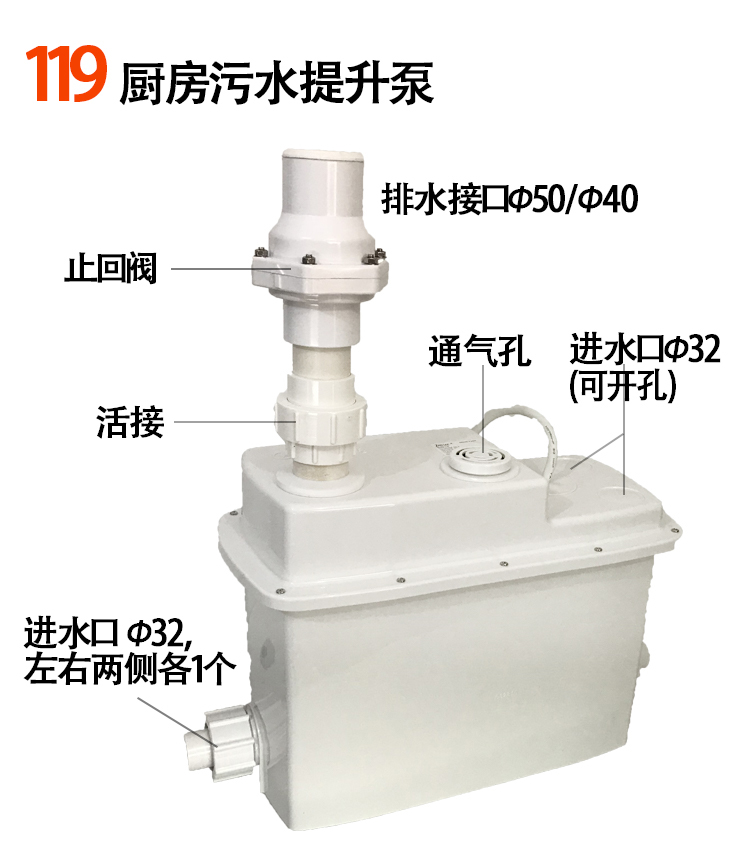 美国卓勒污水提升泵地下室台盆污水提升器全自动粉碎泵防水QJU119