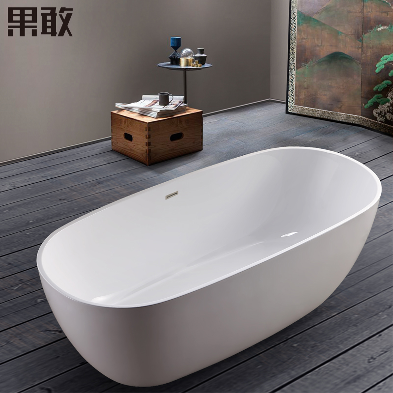 果敢亚克力独立式椭圆形移动泡澡欧式简约浴缸1.5-1.8米037浴盆