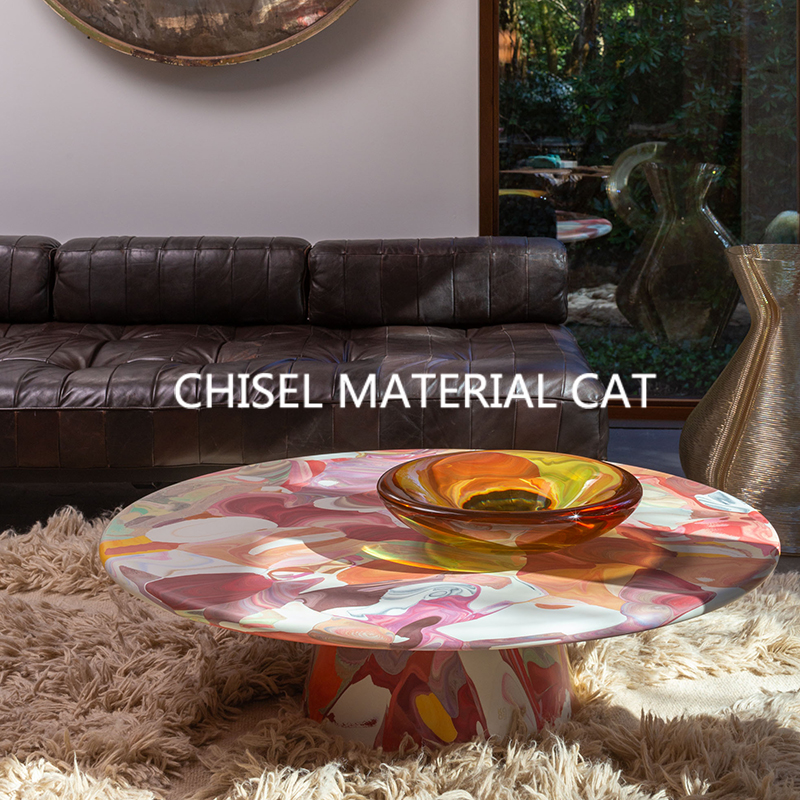 凿材猫 玻璃钢定制荷兰艺术家熔炉油画彩绘桌子创意轻奢休闲餐桌
