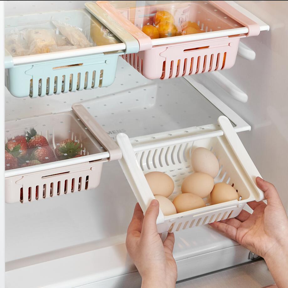 速发现货冰箱收纳盒可伸缩冰箱分类储物盒隔板收纳盒水果蔬菜沥水