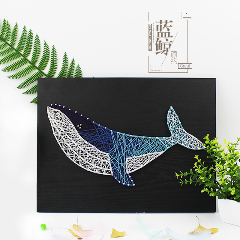 鲸鱼蓝鲸沙钉子绕线画弦丝画纱线画创意手工DIY材料包装饰画礼物