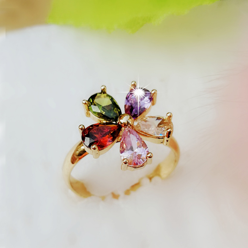 可调节大小戒指五彩色水晶花朵蒙娜丽莎饰品炫彩水晶指环戒子套装
