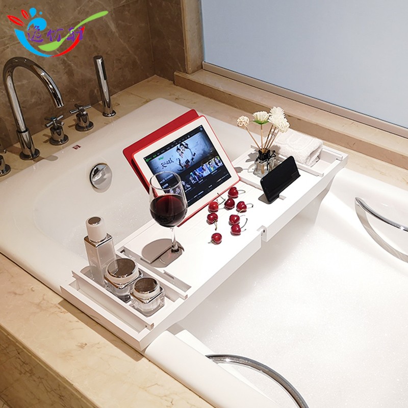 欧式浴缸置物架竹制可调节浴缸泡澡架平板手机支架轻奢浴缸浴桶架