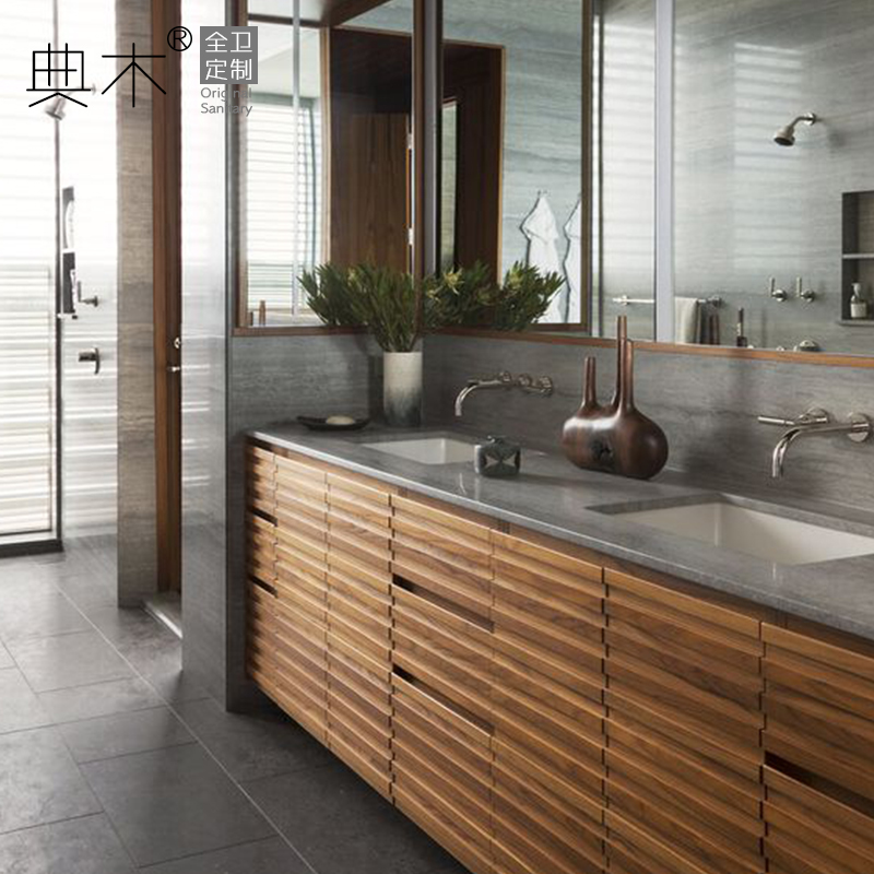 速发岩板一体盆中式浴室柜组合北欧卫生间洗漱台现代洗手洗脸盆柜