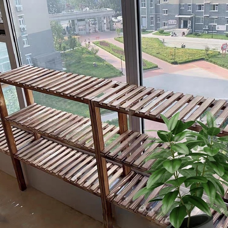 窗台阳台台沿加宽花架高低脚盆景置物架多肉植物三层实木花架飘窗