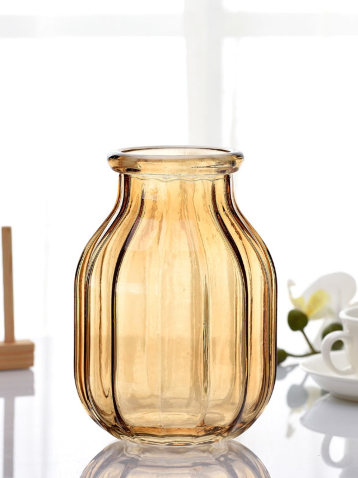 创意 卷边口玻璃花瓶 大号百合鲜花水培瓶 透明客厅干花花器摆件