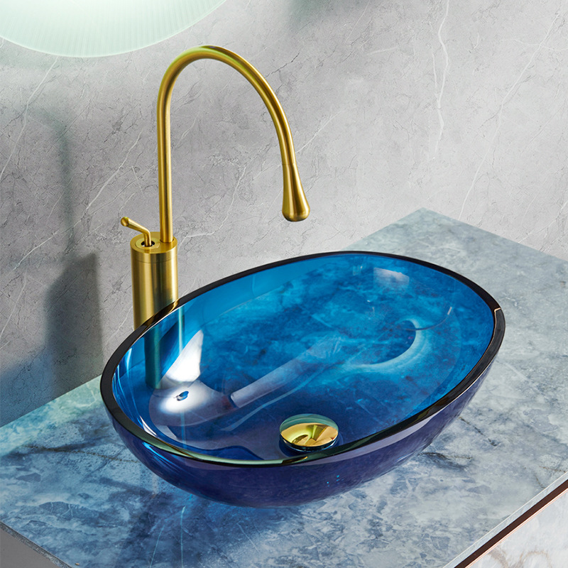 彩色透明钢化玻璃台上盆浴室洗脸盆洗手池洗漱台盆酒店现代艺术盆