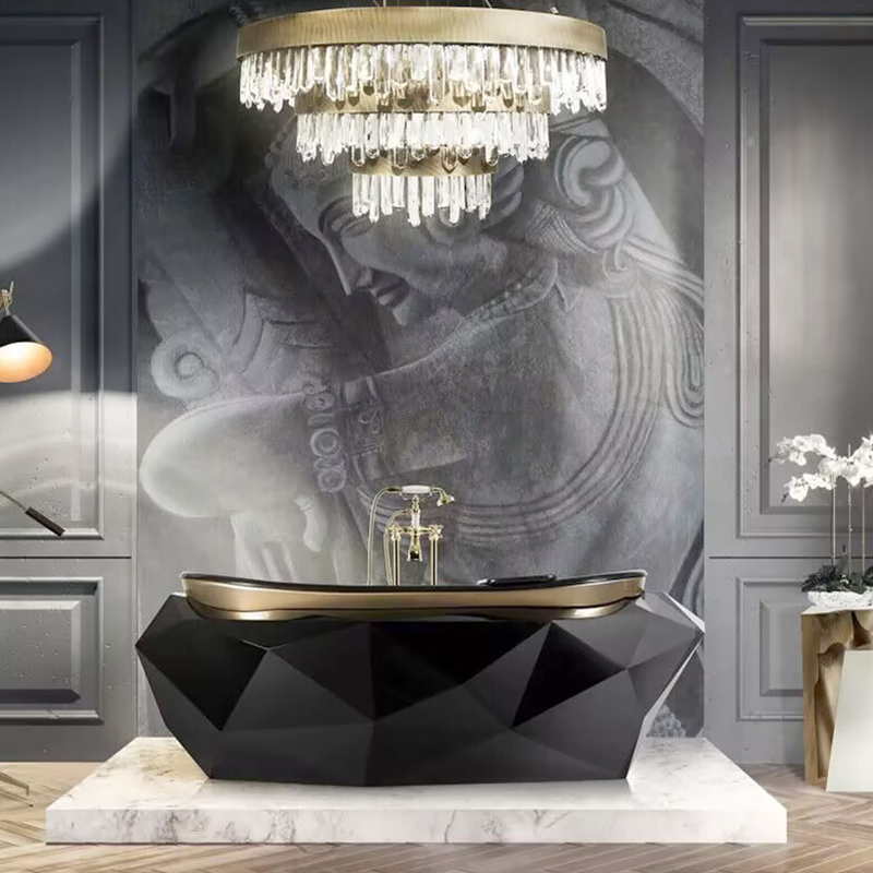 葡萄牙设计师不锈钢菱形浴缸豪华别墅高档大小户型轻奢独立浴室缸