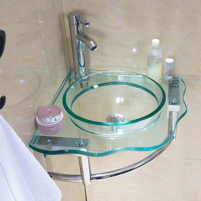 。钢化玻璃洗手盆家用迷你小户型三角盆洗面盆卫生间挂墙式洗脸盆