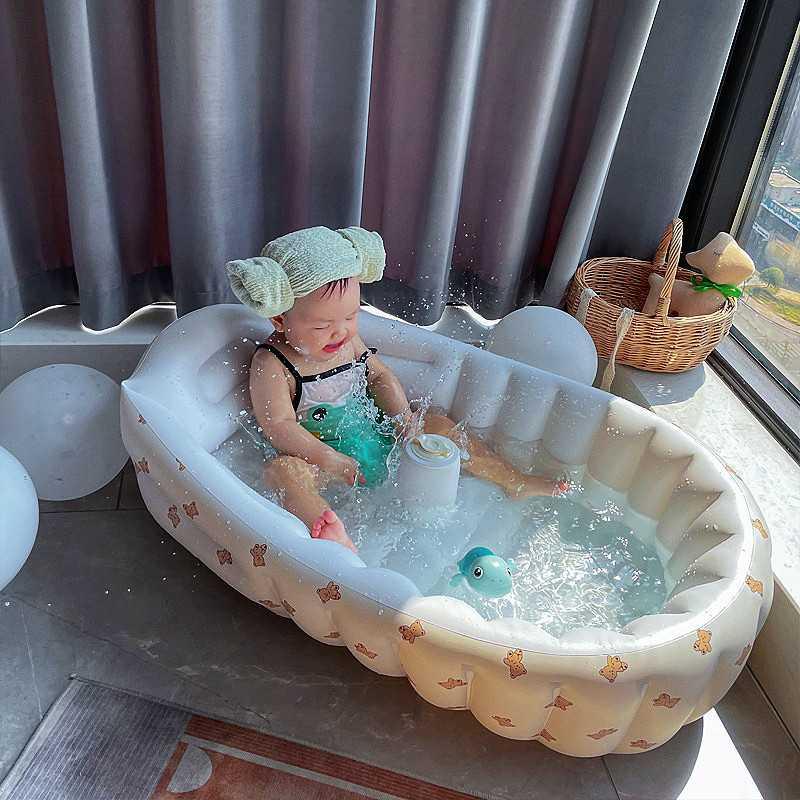 Ins新款韩风便携式婴儿充气游泳池新生儿浴池可折叠宝宝洗澡浴缸
