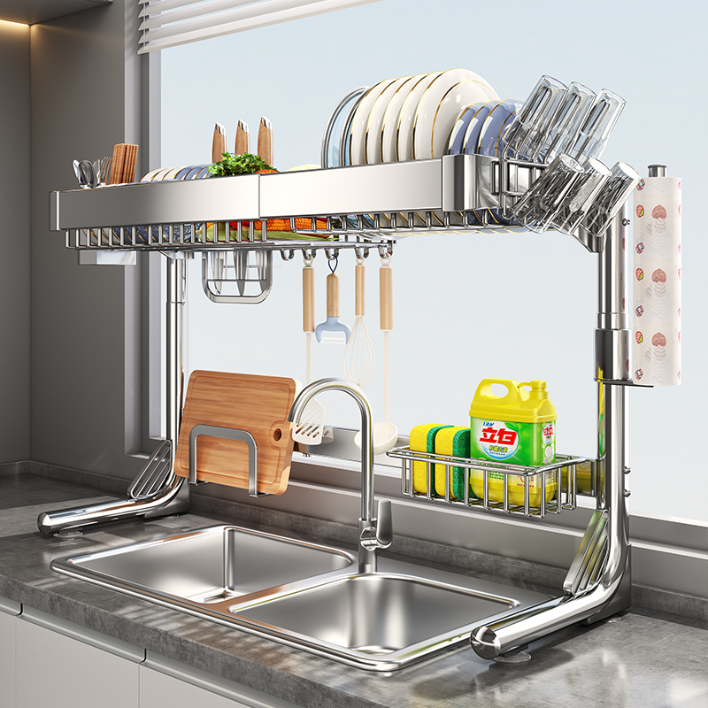 帅仕304不锈钢厨房水槽置物架沥水洗碗槽多功能收纳放碗碟盘架子