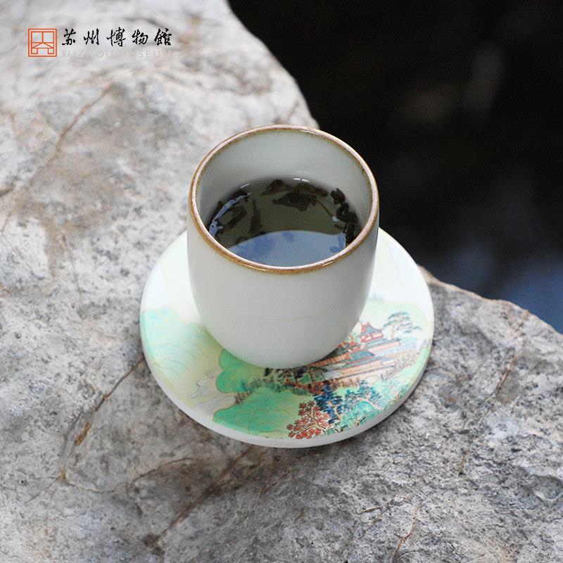 新款仙山楼阁图杯垫2个装软木陶瓷茶杯垫防烫隔热茶杯垫