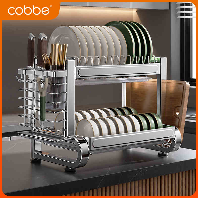 卡贝 304不锈钢厨房置物架碗架沥水架碗柜家用多功能放碗碟收纳架