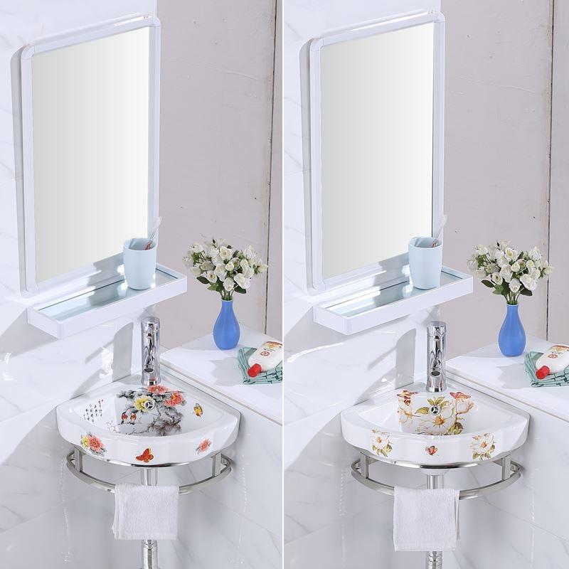 挂墙式洗手盆柜小号迷你户型池盘卫生间组合洗脸陶瓷三角简易阳台