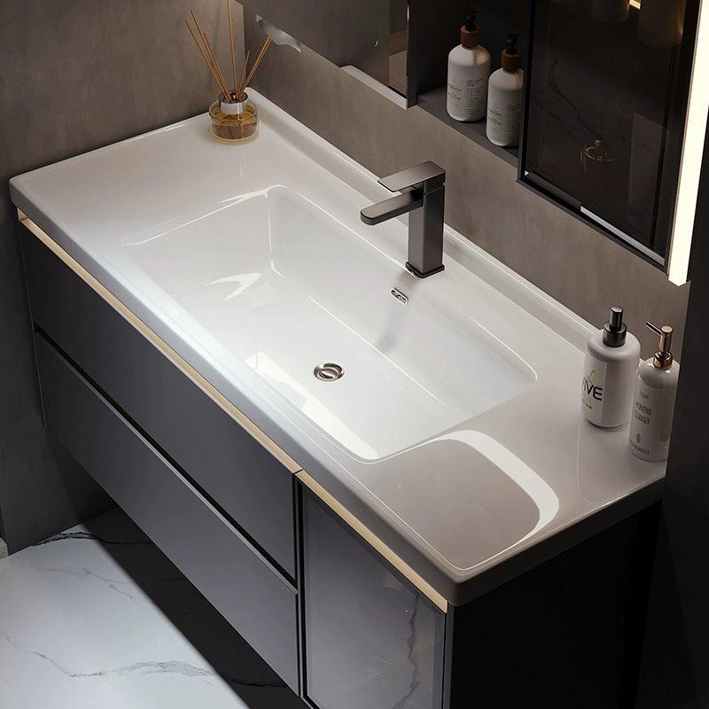 新2023轻奢智能陶瓷一体盆浴室柜卫生间洗脸盆柜组合现代简约洗手