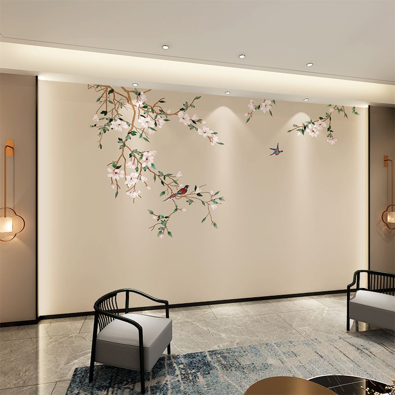 2021年新款中式花鸟墙纸壁画客厅电视背景墙壁纸沙发卧室墙布壁布