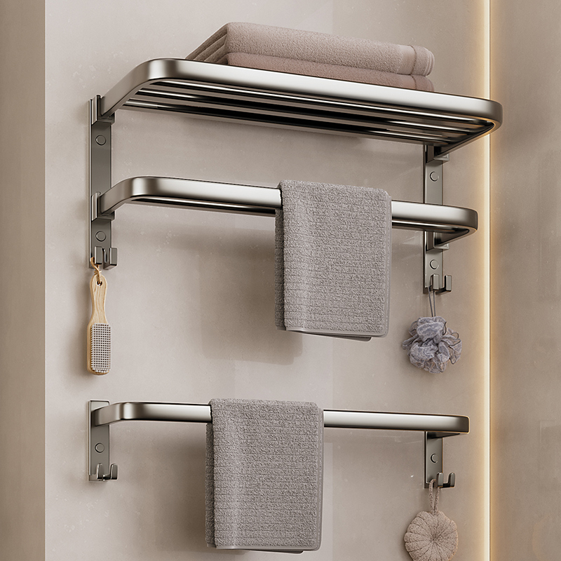 浴巾架毛巾架可折叠免打孔卫生间浴室厕所置物架壁挂卫浴收纳架子