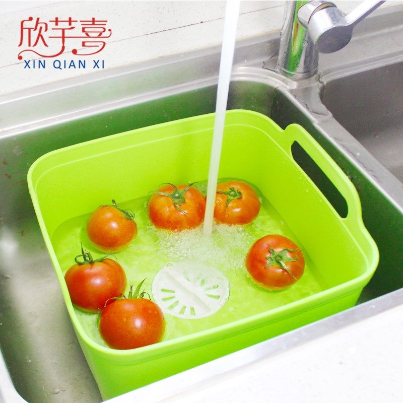 厨房洗菜篮 塑料移动水槽 带把手沥水架洗菜蓝 置物洗碗盆
