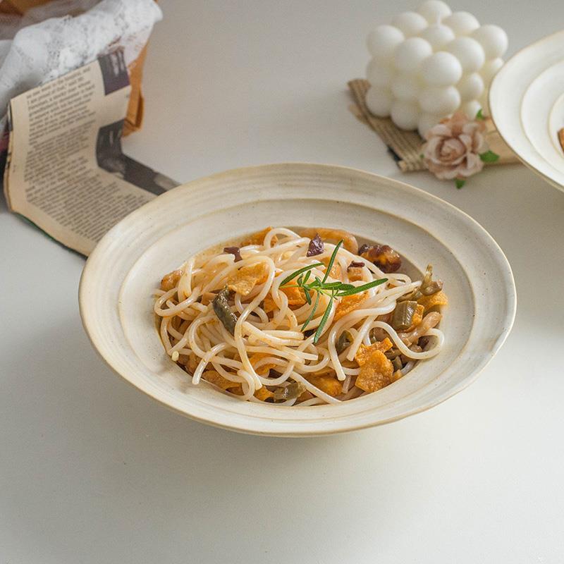 格雷草帽碗复古粗陶日式做旧浮雕陶瓷餐具面碗汤碗不规则斗笠碗