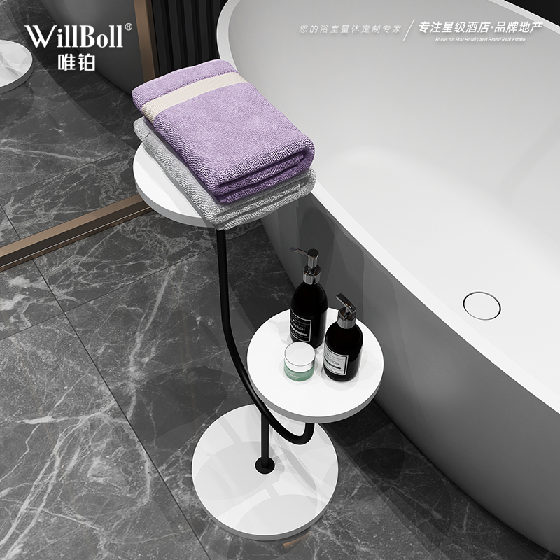 定制唯铂浴室落地毛巾架轻奢人造石台面浴缸置物架北欧卫生间