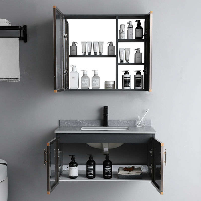 轻奢岩板太空铝浴室柜卫生间洗手柜组合现代简约洗脸盆面盆洗漱台