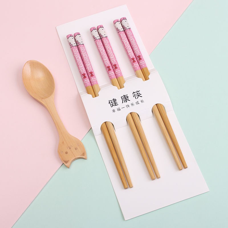 儿童筷子勺子套餐幼儿园小孩宝宝3-6岁专用 学习训练筷竹木短快子