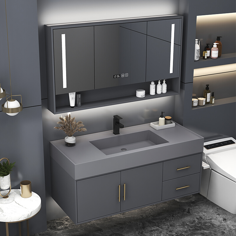 定制岩板一体盆浴室柜组合2022新款轻奢卫生间现代简约洗手洗脸洗