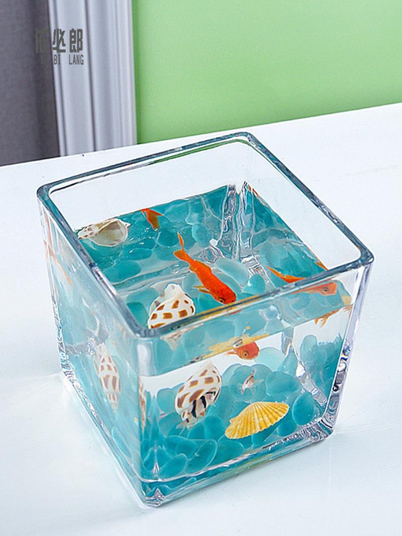 小鱼缸水族箱客厅小型桌面创意家用水晶玻璃生态迷你金鱼缸方形