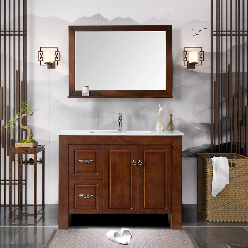 现代新中式实木浴室柜组合落地卫浴柜洗手盆柜卫生间洗手洗脸盆柜